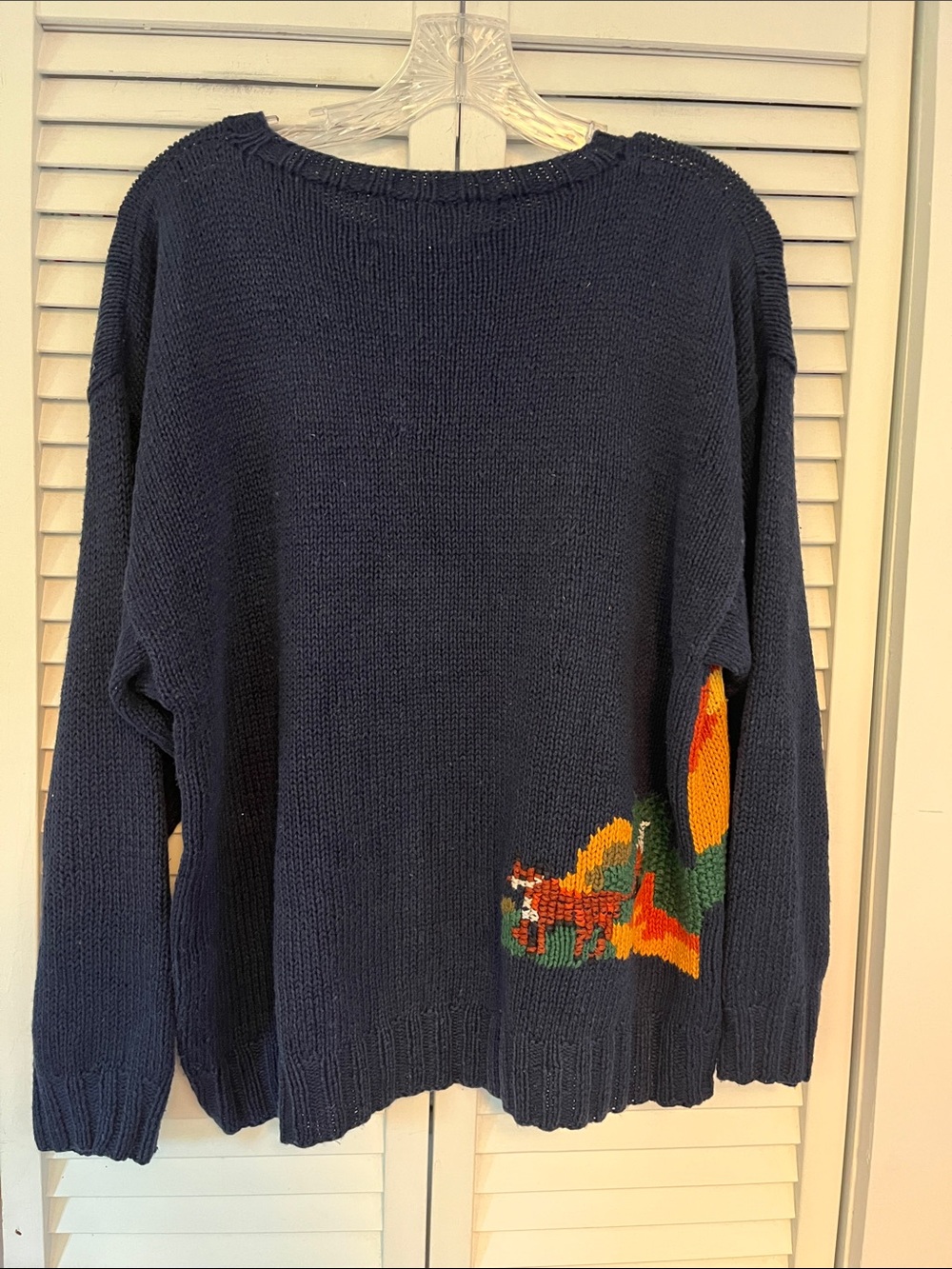 Marisa Christina Hand Knit Pullover Sweater Horse Jumping Navy Blue - Picture 3 of 6